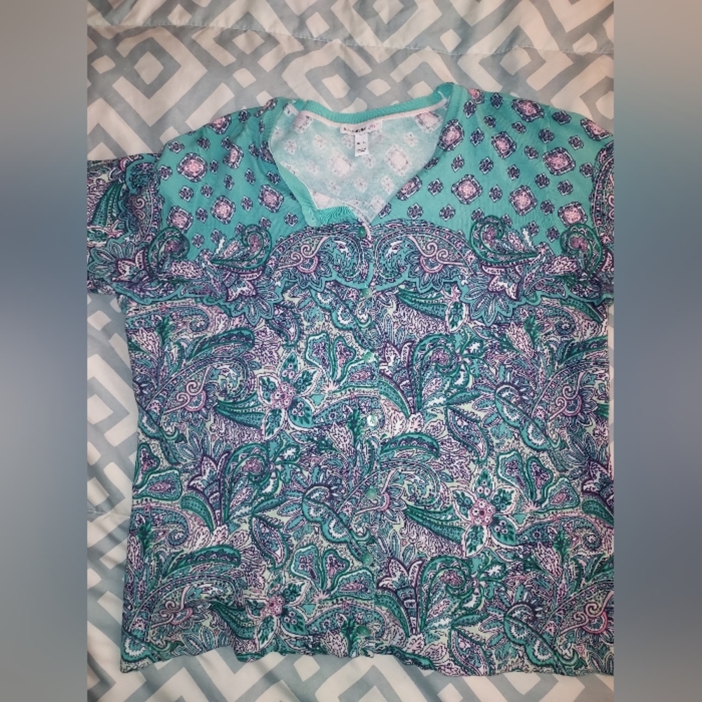 Woman's Isaac mizrahi live paisley  button down blouse size XL